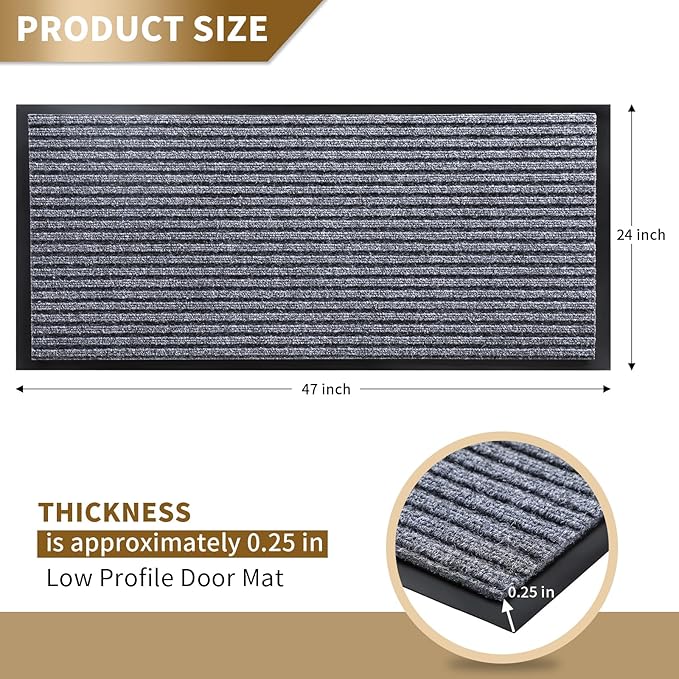 Yimobra Front Door Mat Outdoor Indoor Entrance, 100% Waterproof All-Season All Weather Doormat, Welcome Matt Outside Entry, Non Slip, Low Profile, Heavy Duty Patio Porch Floor Mats,47 x 24,Gray White-Ruum Studio Home