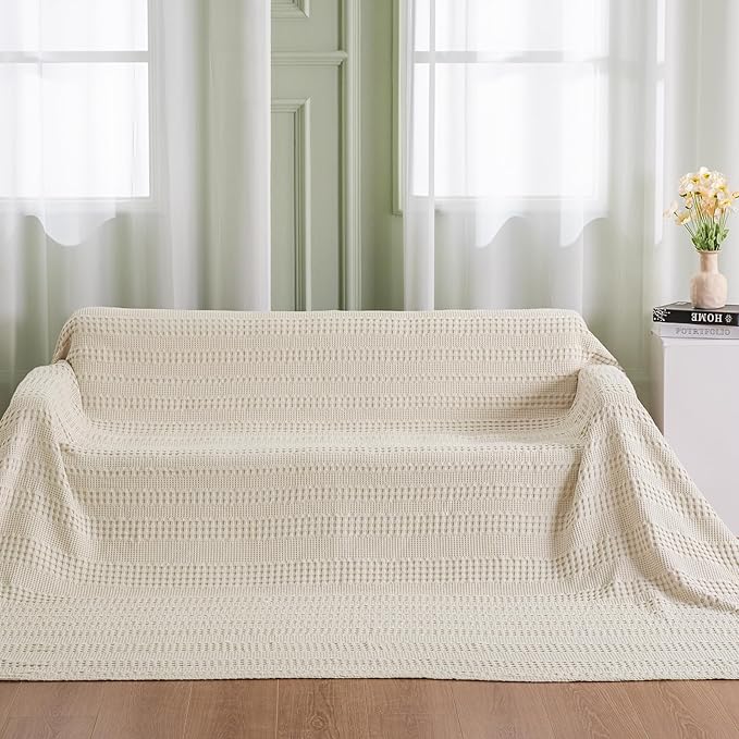 PHF Cooling Waffle Blanket California King Size, Lightweight 60% Rayon Derived from Bamboo & 40% Cotton Breathable Blanket for Hot Sleepers, Soft and Luxury for Bed Couch and Sofa, 110"x96", Linen-Ruum Studio Home