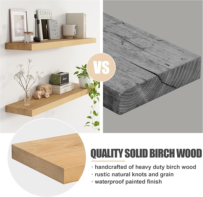 Floating Shelves for Wall, USA-Sourced Brich Wood 48 Inch Long Wall Shelves, Natural Wooden Mounted Picture Ledge Shelf, Nursery Book Storage Shelf Kids Bookshelf, Display Shelf for Bathroom-Ruum Studio Home