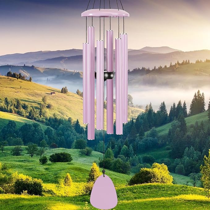 Wind-Chimes-Outdoor-Deep-Tone, Large Soothing Melodic Tones Windchimes, Wind Chimes for Outside, Memorial Wind Chime Best Gift for Mom Women Grandma Neighbors(32" Pink Coated Aluminum)-Ruum Studio Home