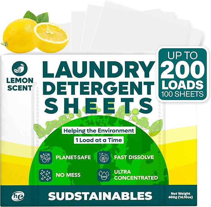 Sudstainables Laundry Detergent Sheets (200 Loads) – Eco-Friendly, Zero Waste, Plastic-Free Laundry Washing Machines Soap Sheets; Dissolvable, Space-Saving Strips for Travel (Lemon)-Ruum Studio Home