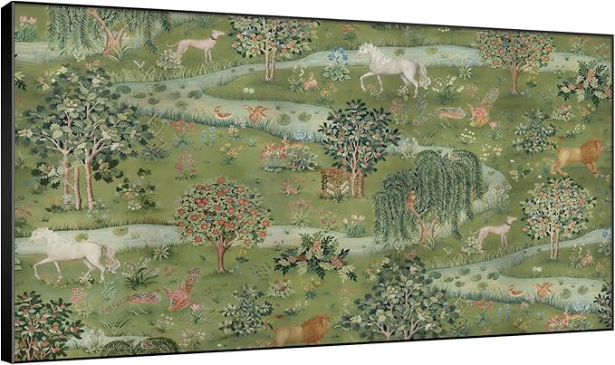 SIGNWIN 30"x60" Extra Large Framed Wall Art Medieval Fantasy Forest with Woodland Animals, Storybook-Inspired Scene for Home Living Room Bedroom Decor (Frame Assembly Required)-Ruum Studio Home