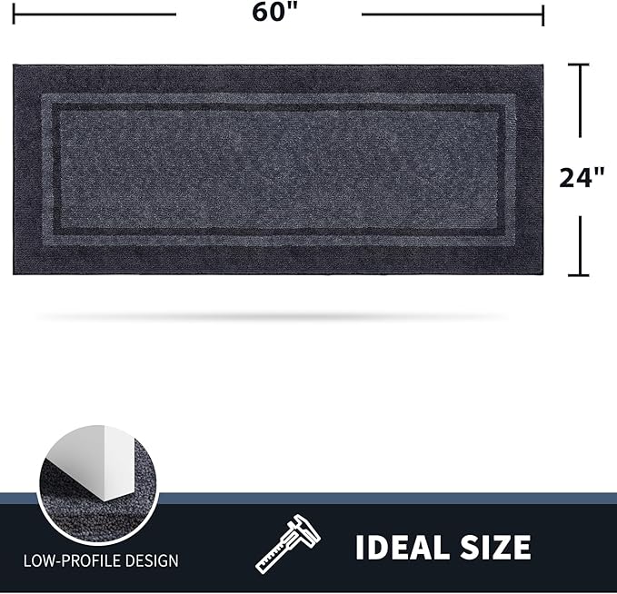 PURRUGS Dirt Trapping Door Mat 24" x 60", Non-Slip/Skid Machine Washable Entryway Rug, Shoes Scraper, Area Rug, Super Absorbent Welcome Mat for Muddy Wet Shoes and Paws, Bluish Grey & Charcoal-Ruum Studio Home