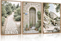 Aurlan Neutral Italy Countryside Landscape Framed Wall Art(16"x24"), 3PCS Vintage Mediterranean City Photography Gallery Canvas Artwork, Large Old Town Architecture Travel Decor Prints for Office Bedroom-Ruum Studio Home