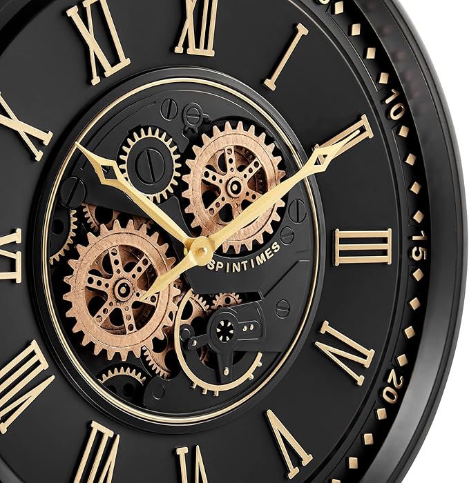 CLXEAST 24 Inch Wall Clock with Moving Gears, Black Gold Roman Numeral Wall Clocks for Modern Farmhouse Living Room Decor,House Warming Gifts New Home-Ruum Studio Home