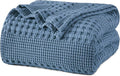 PHF 100% Cotton Waffle Weave Blanket King Size, Soft Lightweight Breathable Cozy Summer Blankets for Bed, Luxury Aesthetic Woven Bedding for Home Decor, 108"x90", Captain's Blue-Ruum Studio Home