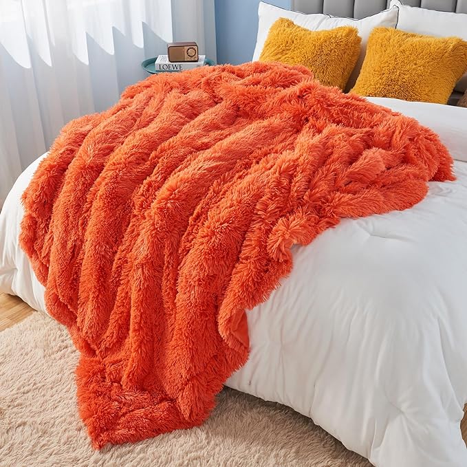 GONAAP Fuzzy Faux Fur Throw Blanket Orange Super Soft Cozy Plush Fuzzy Shaggy Blanket for Couch Sofa Bed (Orange, Throw(50"x60"))-Ruum Studio Home