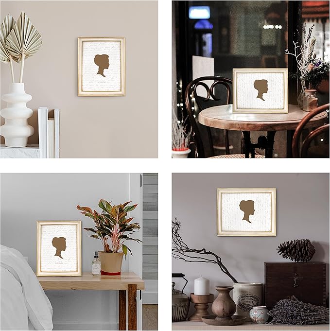 AELS 8x10 Inch Vintage Picture Frame, Elegant Antique Photo Frames with Glass Front, Photo Display, Tabletop Wall Hanging, Gift Ideas, Off-white with Gold Trim-Ruum Studio Home