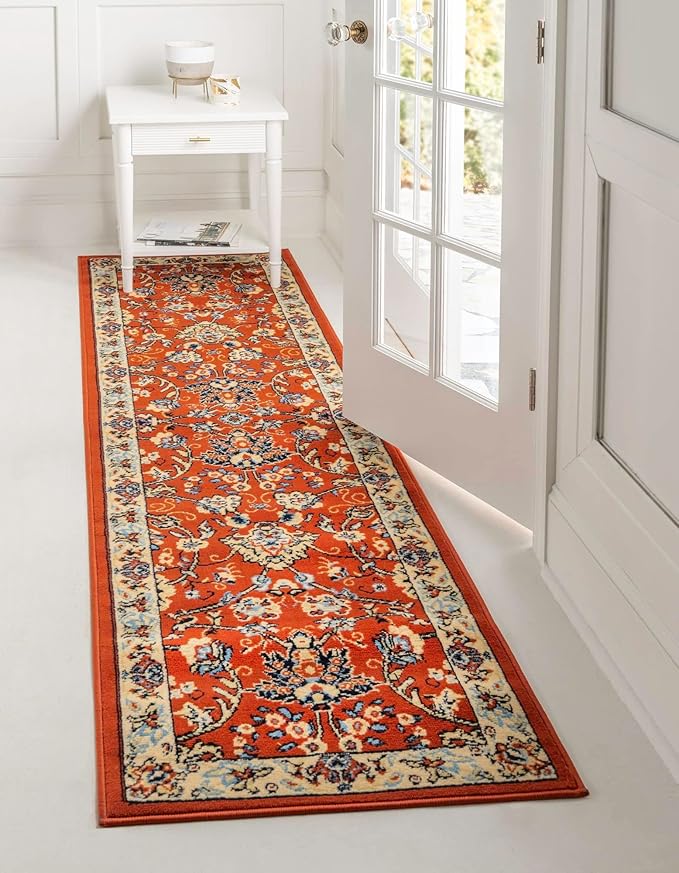 Unique Loom Sialk Hill Collection Area Rug - Washington (3' x 16' 5" Runner Terracotta/Cream)-Ruum Studio Home