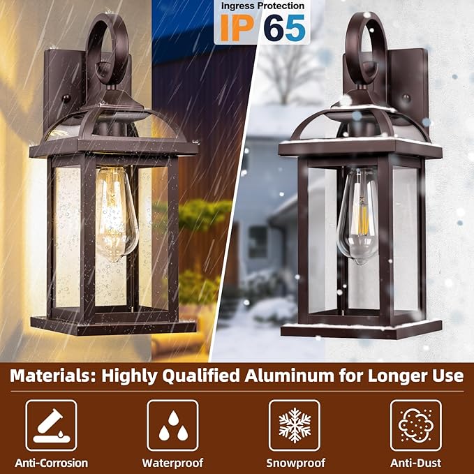 Bronze Outdoor Wall Lanterns Aluminum Anti-Rust Porch Lights 2-Pack, Exterior Light Fixtures IP65 Waterproof Clear Glass Brown Outdoor Sconces Lamps Wall Mount, Oil Rubbed Bronze-Ruum Studio Home