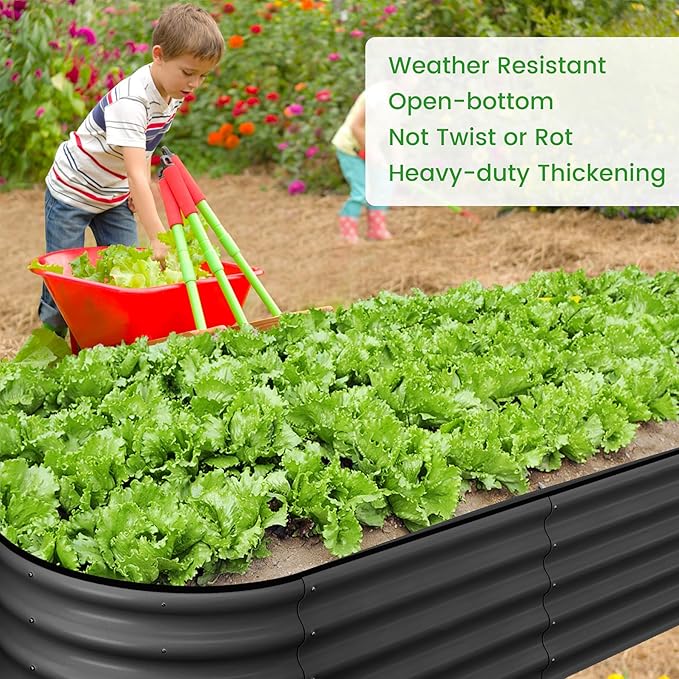 2 Pcs 4.5x2x1ft Oval Raised Garden Bed, Galvanized Raised Beds,Open-Ended Base Metal Raised Planter Beds,Garden Bed Outdoor,Planter Raised Boxes for Vegetables, Flowers,Tool-Free Asse,Gray-Ruum Studio Home