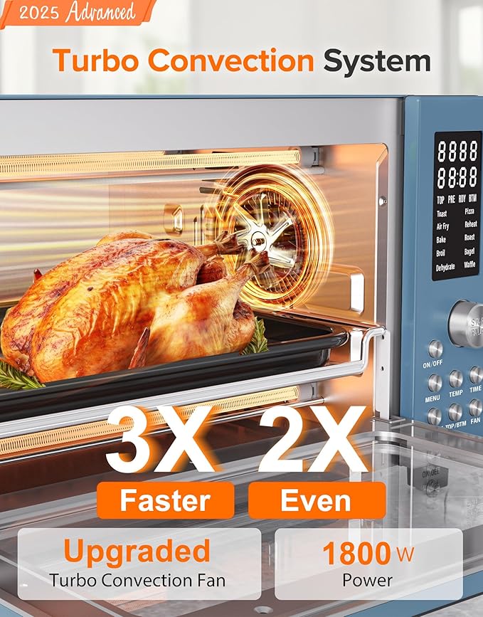 Nuwave Bravo Pro Smart Air Fryer Toaster Oven Combo, Airfryer Convection Oven Countertop, 10-in-1 Functions with Quicker & Even Crisp Technology, 1800W, 50-450°F, PFAS-Free, 21QT, Cozy Blue-Ruum Studio Home