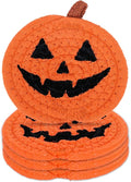 Whaline 4Pcs Halloween Pumpkin Handmade Braided Cotton Coasters Orange Black Pumpkin Shape Drink Coasters Absorbent Cup Coasters for Home Office Party Decor, 4.7 Inch-Ruum Studio Home