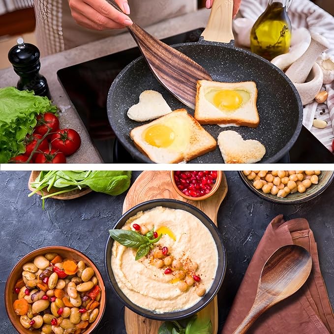 Wooden Spoons for Cooking 10 Pieces Set, Teak Kitchen Utensils Spatula, Wooden Cooking Utensils Spoons, with Spoon Rest, Strainer Spoon, Pasta server, Fried Spatula and Salad Fork, Utensil Holder-Ruum Studio Home