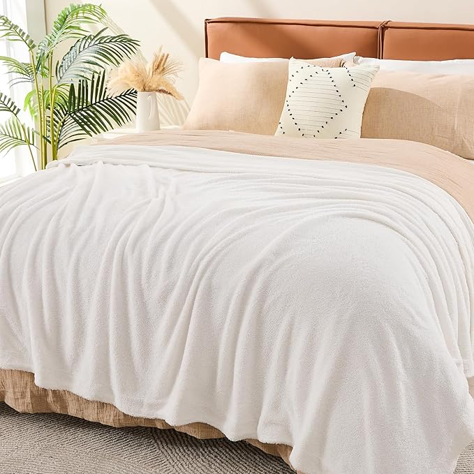 EMME White Throw Blanket Muslin and Fleece Blanket for Women Reversible - 50"*60" Soft & Cozy Warm Lightweight Small Blankets for Couch Bed Picnic Travel Bed-Ruum Studio Home
