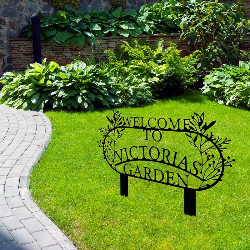 Personalized Metal Garden Sign with Stake, Custom Garden Decor for Outdoor, Custom Family Name Sign, Patio Decorations, Lawn Art, Farmhouse Decorative, Housewarming Gift (CstmDesign3)-Ruum Studio Home