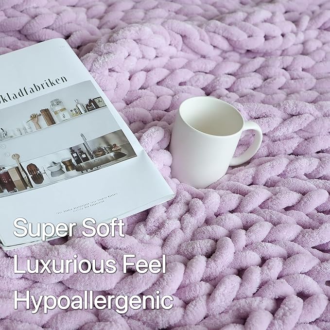 Maetoow Chenille Chunky Knit Blanket Throw (30×40 Inch, Handmade Warm & Cozy Blanket Couch, Bed, Home Decor, Soft Breathable Fleece Banket, Christmas Thick and Giant Yarn Throws, Purple-Ruum Studio Home