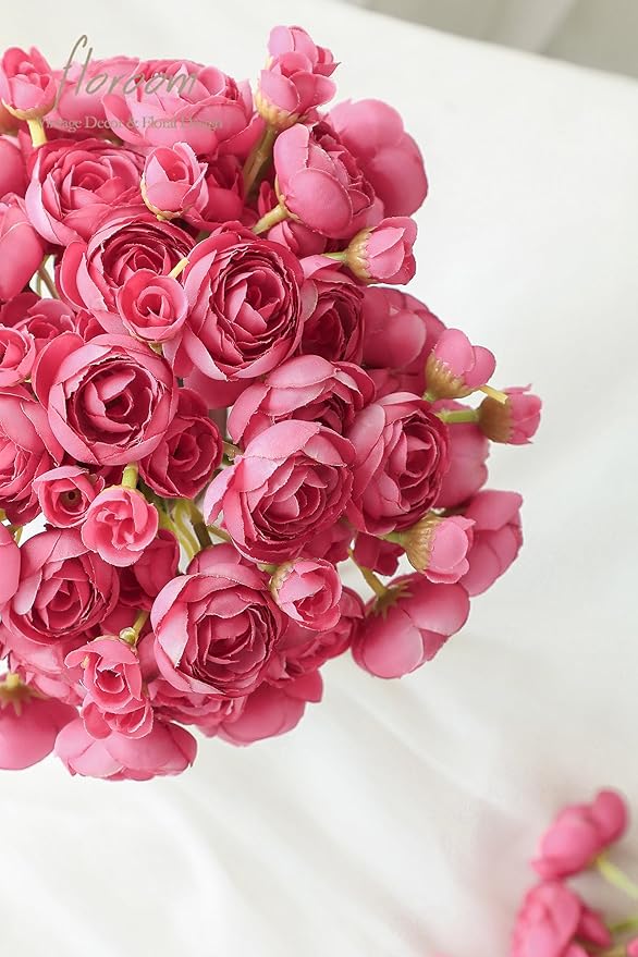 Floroom Ranunculus Artificial Flowers 18 Pcs Fuchsia Faux Silk Mini Ranunculus Bulk Fake Wedding Filler Flowers for DIY Hot Pink Bouquets, Centerpieces, Bridal Shower Decorations & Arrangements-Ruum Studio Home