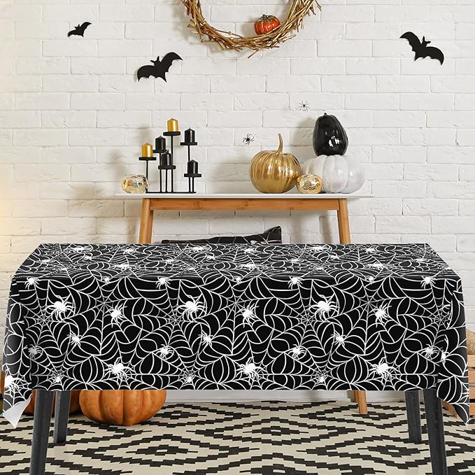 Whaline 4 Pcs Halloween Plastic Tablecloths Colored Spider Web Disposable Table Cover Spiderweb Rectangle Table Cloth for Trick or Treat Holiday Party Decor, 54 x 108 Inch-Ruum Studio Home