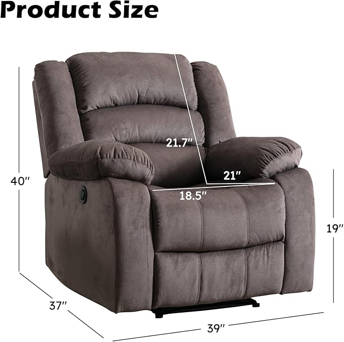 EBELLO Classic Power Recliner Chair, Oversized Electric Reclining Chair with Overstuffed Cushion and Back, Soft Fabric Adults Single Recliner Sofa for Living Room, Set of 2 Brown-Ruum Studio Home