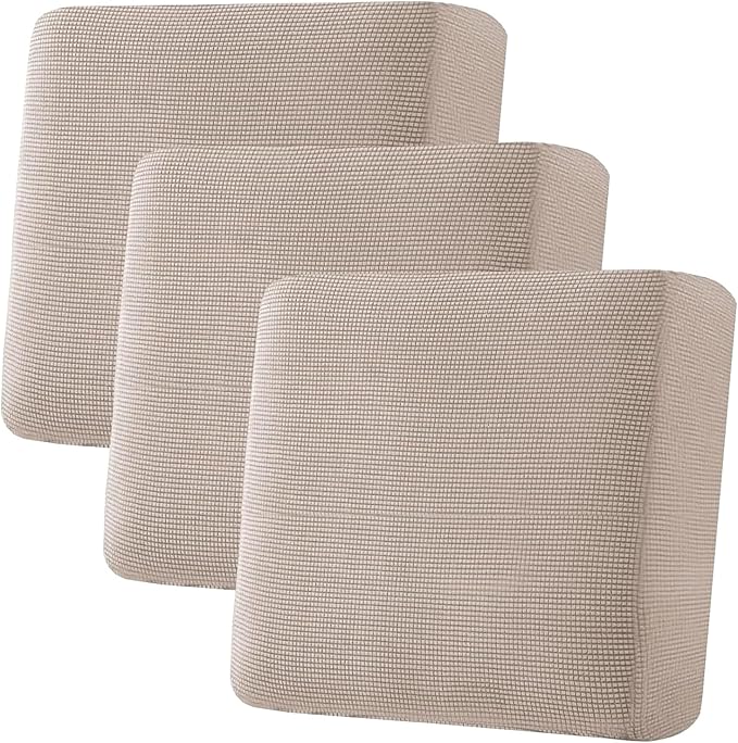 H.VERSAILTEX Super Stretch Individual Seat Cushion Covers Sofa Covers Couch Cushion Cover Slipcover Sets Thick Jacquard Textured Twill Fabric (3 Piece XL Sofa Cushion Covers, Sand)-Ruum Studio Home