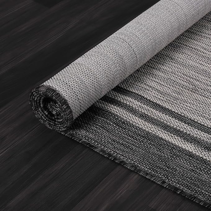 Bordered Outdoor Rug 5x7 Washable Outside Carpet for Indoor Patio Porch Waterproof Easy Cleaning Non Shedding Area Rugs Dark Gray 5 x 7-Ruum Studio Home