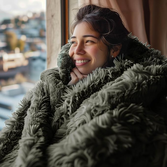 Bedsure GentleSoft Fluffy Olive Green Blankets Queen Size for Bed, Thick Sherpa Faux Fur Fleece Fuzzy Plush Winter Warm Soft Queen Blankets, Bedroom Olive Green Decor Cozy Gifts for Women Men, 90x90-Ruum Studio Home