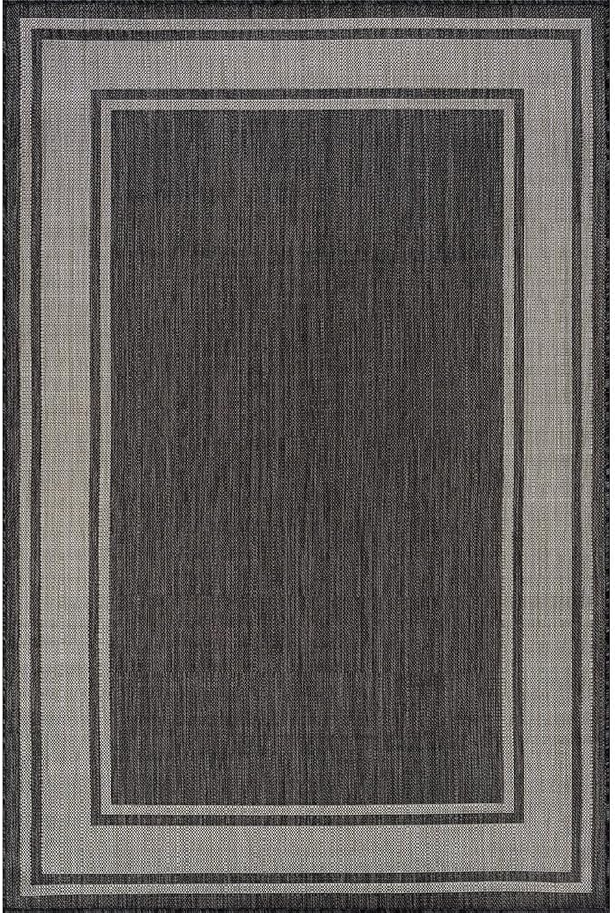 Beverly Rug Large Outdoor Rug 9x12 Modern Bordered Area Rugs for Indoor and Outdoor Patio Deck Porch Garden Waterproof Weather Sun Resistant Washable Outside Carpet (9 x 12 Dark Gray)-Ruum Studio Home