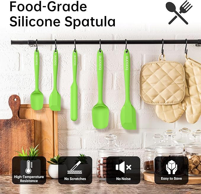 Barsone 5-Piece Silicone Spatula Set（ Heat Resistant 446°F Food Grade BPA Free, Nonstick Cookware Safe Dishwasher Safe Kitchen Tools for Baking, Cooking, Stirring, Green）-Ruum Studio Home