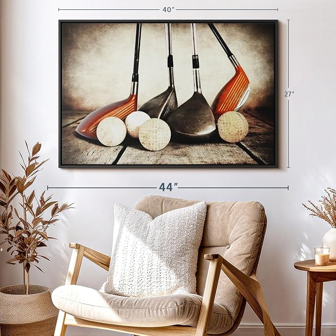 Elephant Stock Golf Sets Wall Art - Horizontal Framed Canvas - 1-Piece Mancave Wall Decor - Photography Sports Canvas Print - Yellow and Brown Decor for Wall - 40" X 27"-Ruum Studio Home
