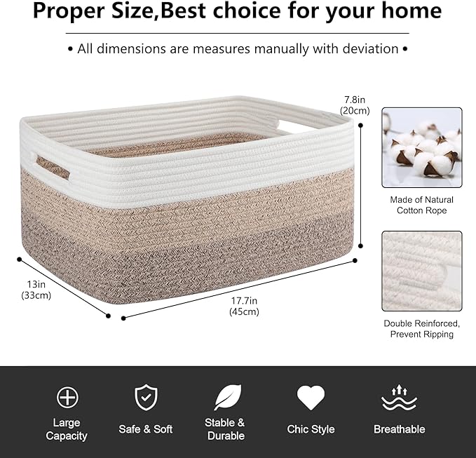 Large Storage Basket for Organizing, Woven Rope Basket for Shelves, Closet Organizer Bins for Clothes, Blanket, Toys, Baby Nursery Storage, 17.7" x 13" x 7.87", 3 Packs Gradient Yellow-Ruum Studio Home