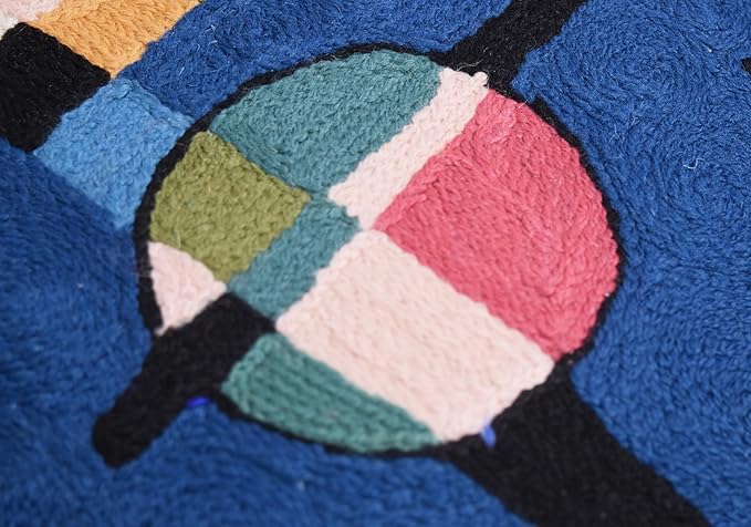 Lumbar Kandinsky Blue Modern Pillow Cover - Counterweights Mid-Century Chair Cushions Blues Abstract Pillowcase Contemporary Sofa Pillowsham Handembroidered Wool Size 14x20-Ruum Studio Home