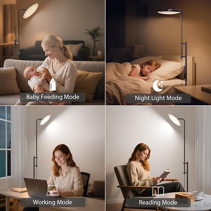 SUNMORY 32W/3000LM Floor Lamps, Super Bright LED Standing Lamp with Remote Control, Adjustable Tall Lamp with 350°Rotating Head, Modern Dimmable Torchiere Corner Lamp for Living Room, Bedroom, Office-Ruum Studio Home