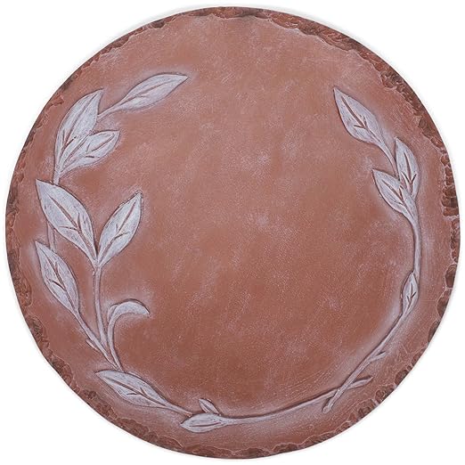 NAT & Jules Floral Laurel Wreath Leaves Pattern Dimensional Indoor Outdoor 12 inch Round Cast Resin Decorative Garden Stepping Stone, Patio, Walkway Sculpture Yard Art, White-Ruum Studio Home
