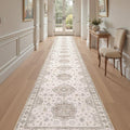 Washable 3x20 Runner Rug - Area Rugs Neutral Vintage Distressed Floral Farmhouse Boho Large Soft Floor Rug Indoor Carpet for Hallway Entryway Home - Beige Brown-Ruum Studio Home
