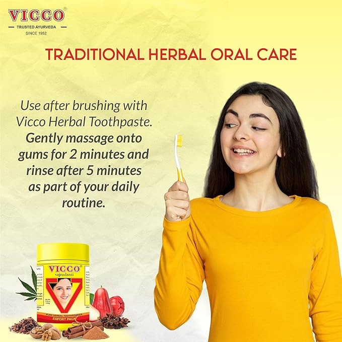 Vicco Vajradanti Herbal Tooth Powder, Classic Ayurvedic Blend with 18 Herbs & Barks, 3.53 oz (Pack of 3)-Ruum Studio Home