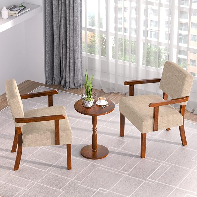 Accent Chair Set of 2 with Table, Living Room Chairs with Soft Seat and Armrests for Living Room Bedroom Reading Room Waiting Room (Beige) (AC01)-Ruum Studio Home