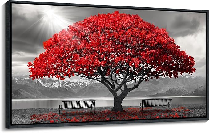 AJAZIKO Red Wall Art - Modern Framed Wall Art for Living Room - Red Tree Black and White Landscape Canvas Prints Posters & Prints for Home Office Bedroom Decorations - Large Wall Pictures 29×58IN-Ruum Studio Home