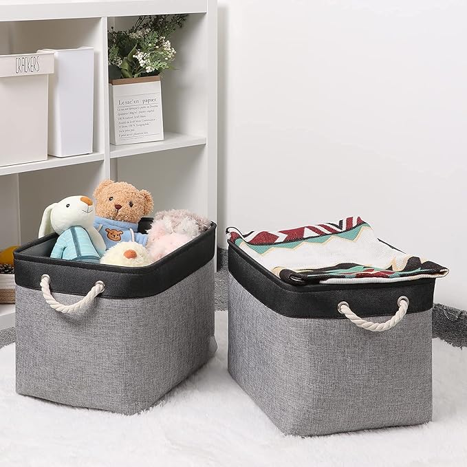 Bidtakay Fabric Storage Baskets with Handles [2-Pack] Large Canvas Organizer 16" X 11.8" X 11.8" Foldable Tall Baskets Rectangular Gift Basket Decorative Storage Bins for Closet, Home(Black&Grey)-Ruum Studio Home