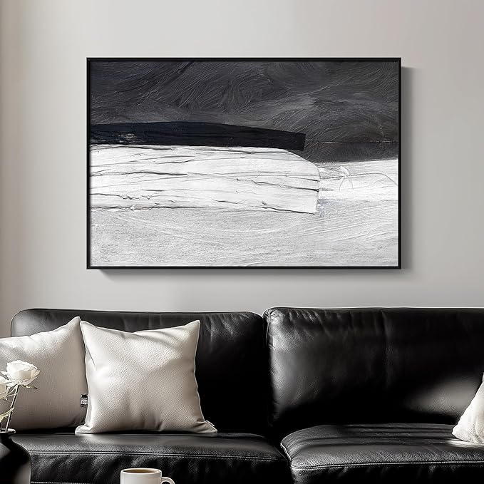 Framed Black and White Abstract Canvas Wall Art, Modern Art Prints Paintings Artwork for Walls, Minimalist Abstract Pictures for Living Room Dining Room Bedroom Office Bathroom Wall Decor 24x36 In-Ruum Studio Home