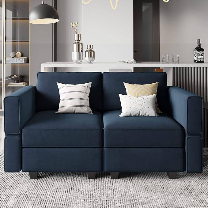 Belffin Modular Loveseat Sofa Couch with Storage Seats Velvet 2 Seater Love Seats for Small Spaces Blue-Ruum Studio Home