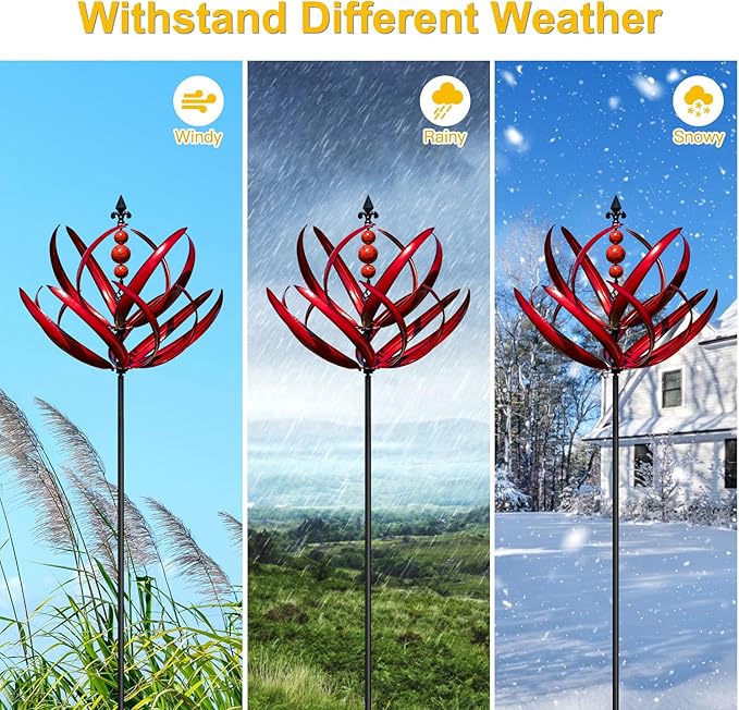LimeHill Wind Spinner for Garden and Yard - Large Metal Kinetic Wind Sculptures for Outdoor Decor (91 Inches, Burgundy Lotus)-Ruum Studio Home