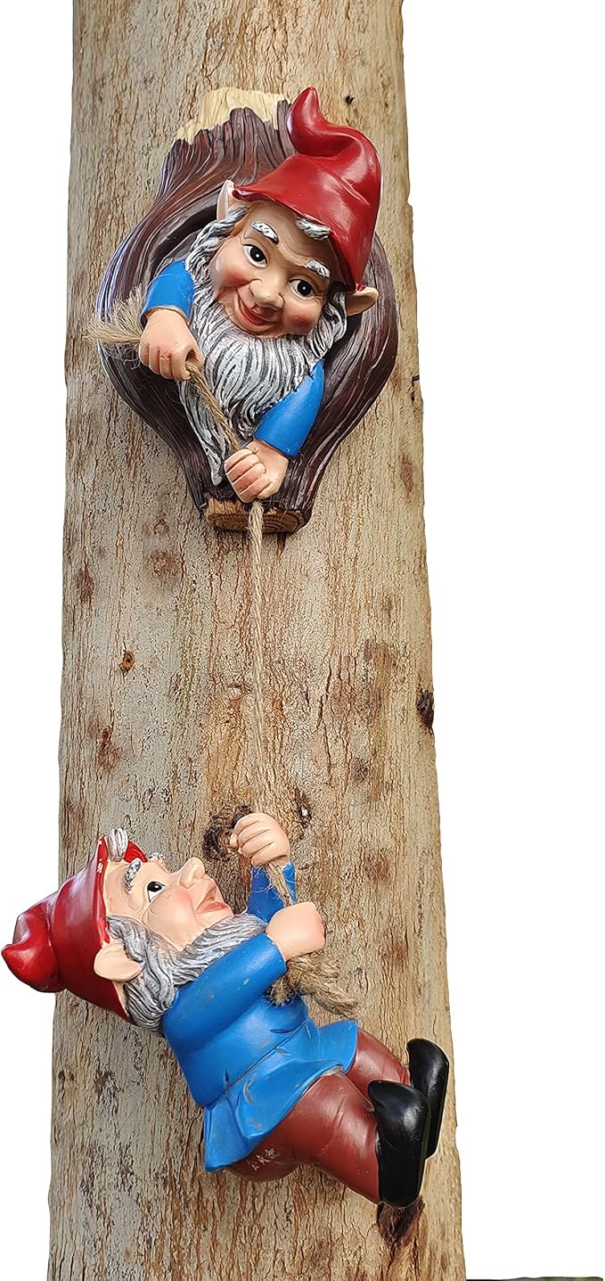 Gnome Tree Hugger Figurines Miniature Fairy Elf Climbing Tree Hanging Statue Garden Sculpture Decorative Outdoor Ornaments-Ruum Studio Home