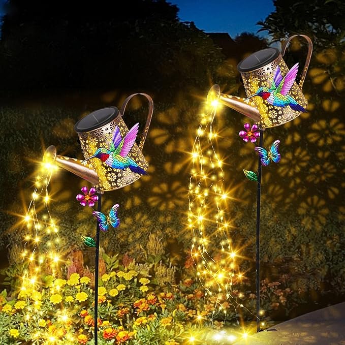 Solar Lights Outdoor Decorative,Metal Solar Watering Can Lights with Hummingbird, Waterproof Garden Stake for Yard Lawn Patio Pathway Landscape-Ruum Studio Home