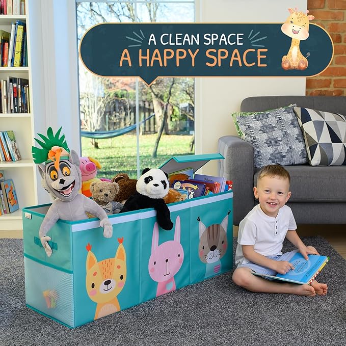 Extra Large Toy Storage Organizer with Lid - Sturdy, Collapsible Toy Chest Storage Box with Cute Design - Toys Bin with Dividers for Kids, Boys, Girls, Nursery, Bedroom, Play room 37"x16"x14"-Ruum Studio Home