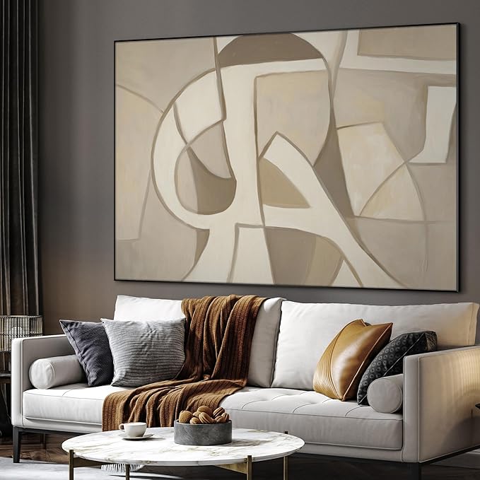 SIGNWIN 36"x46" Extra Large Framed Wall Art Neutral Abstract Geometric in Mid-Century Style, Retro-Inspired Design for Home Living Room Bedroom Decor (Frame Assembly Required)-Ruum Studio Home