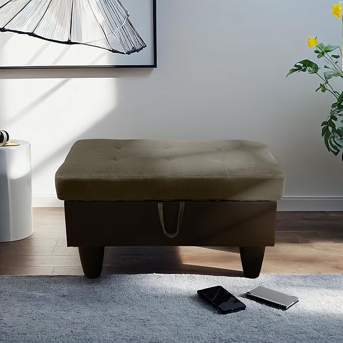 Ottoman Rectangular Storage Ottoman Bench, Flannel Footrest Stool Footstool with Lid for Living Room, Bedroom, Entryway, Taupe&Black, 35"x23.5"x17.5"-Ruum Studio Home