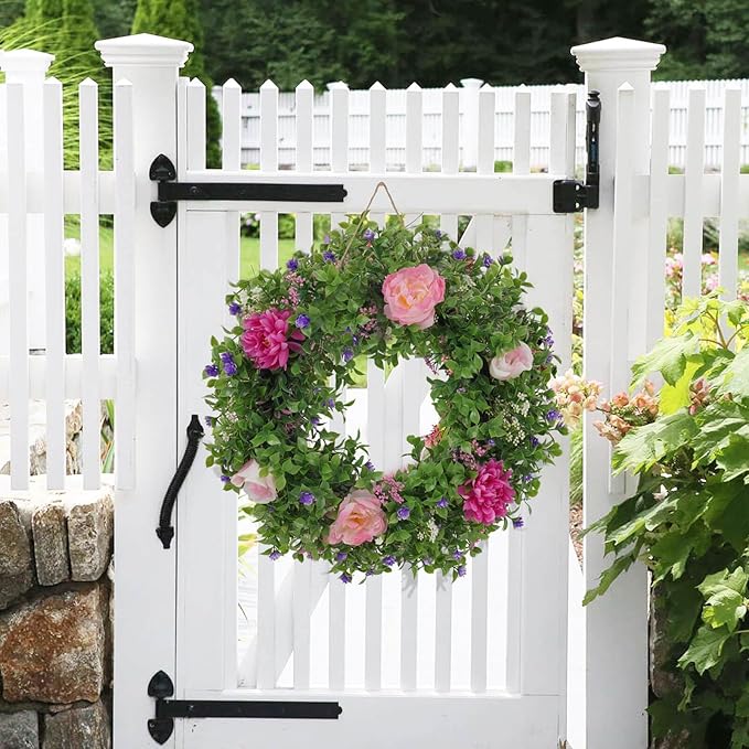 Summer Wreaths for Front Door - 18 Inch Artificial Greenery Wreath, Spring Floral Door Hanging with Textured Leaves, All-Weather Porch Decor for Farmhouse Entryway-Ruum Studio Home