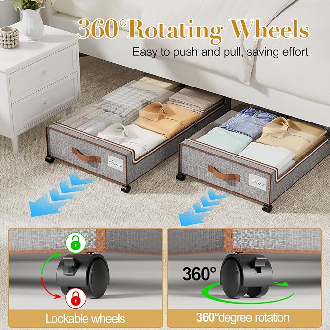 Yecaye Under Bed Storage with Wheels, 2 Pack Under Bed Storage Containers with Clear Lids & Label, XXL Large Lapacity Rolling Under Bed Drawers for Clothes, Shoes, Blankets-Ruum Studio Home
