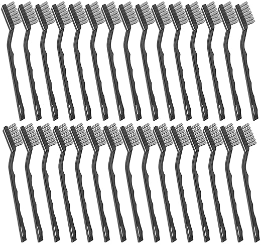 Jeffbaubl 30 Pieces Mini Wire Brush,6.7 Inch Stainless Steel Scratch Brushes,Wire Bristles Brush,Curved Handle Masonry Brushes Wire Bristle for Cleaning Welding Slag and Rust-Ruum Studio Home